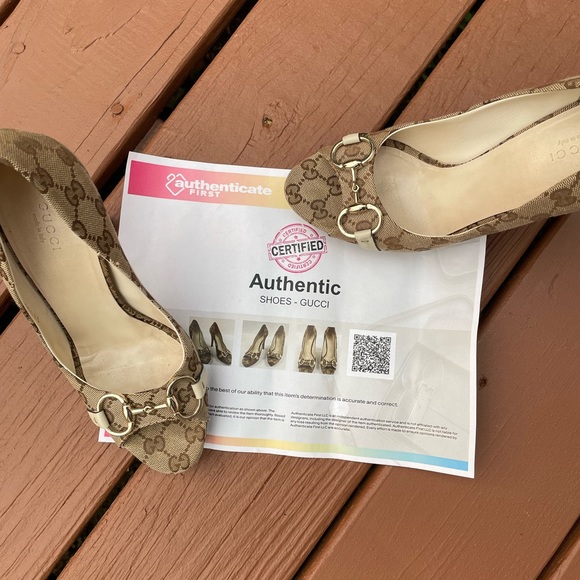 Gucci Beige GG Canvas  Horsebit Peep Toe Pumps - Picture 2 of 15